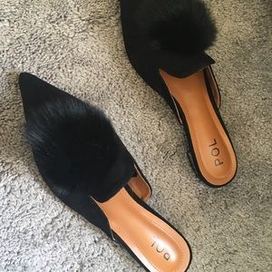 Adorable black loafers with PomPom toe